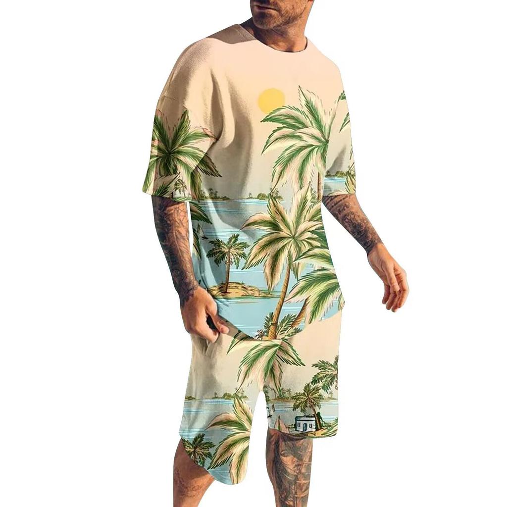 Nová sada pánských triček Volný čas Ležérní Potisk Kokosový strom Sportovní oblečení Velké oblečení Šortky Oblek Letní Plážový kabát