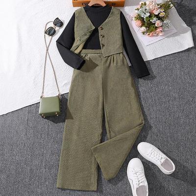 Europäisches & Amerikanisches Kinder-Frühlings-Dreiteiler-Outfit: West im koreanischen Stil, Cardigan mit langen Ärmeln, Strickwaren und Set mit langen Hosen.