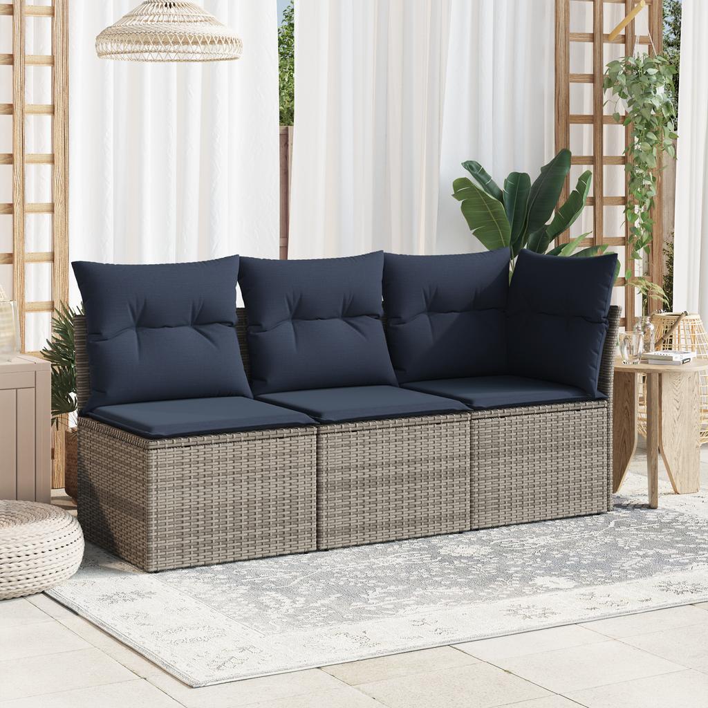 Garden Sofa without Armrests with Cushions Gray Poly Rattan