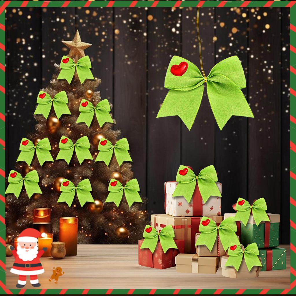 Christmas Bow 12-Piece Green Red 6 Inch Plush Style Festive Christmas Tree Wreath Home Party Decor Gift Accessory
