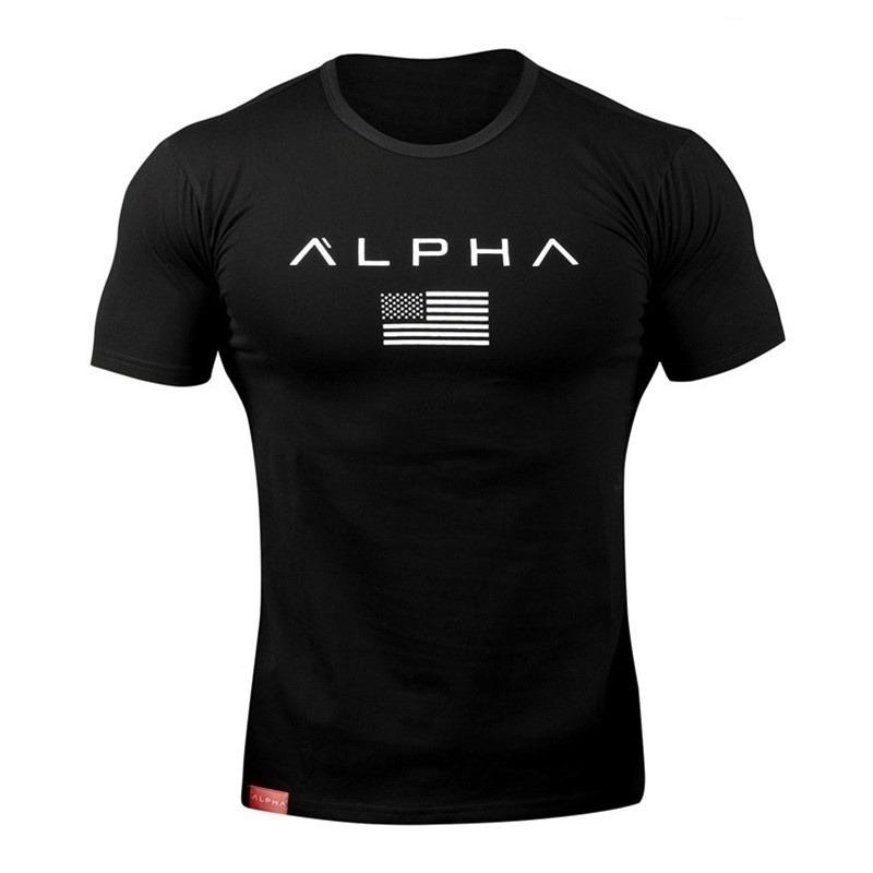 Hombres Fitness Deporte al Aire Libre Manga Corta Letra Estampada Mallas Tops Hombres Debajo de la Piel Músculo Gimnasio Entrenar Compresión Camiseta