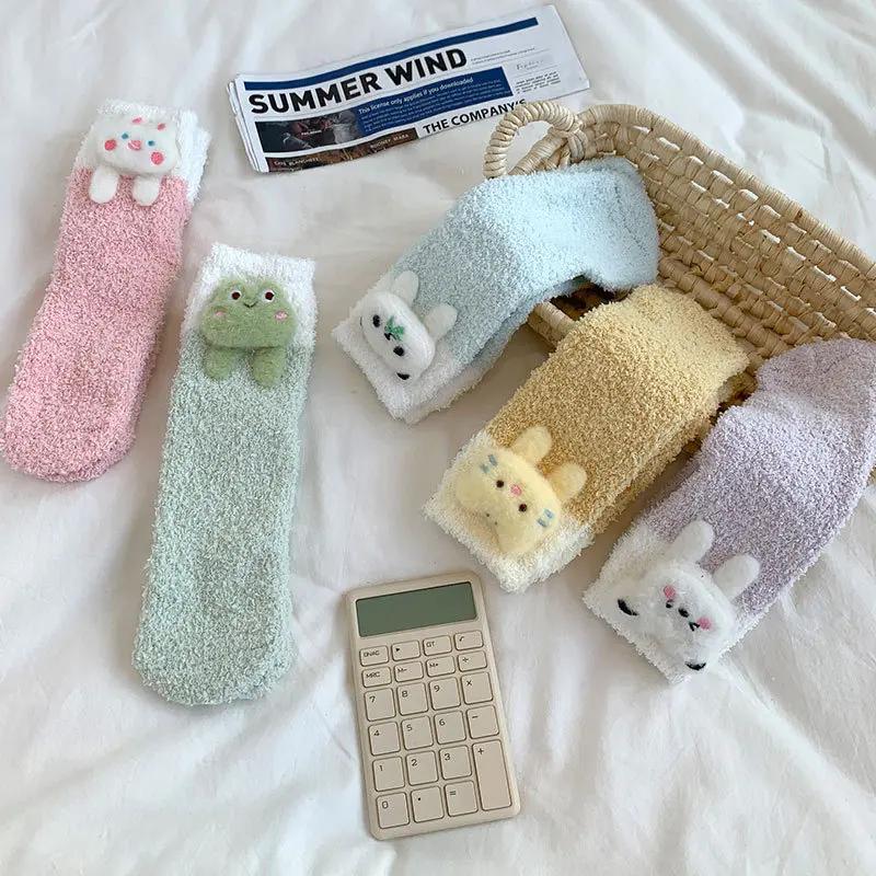 Șosete Drăguțe Desen Animat Femei Toamnă Iarnă Groase Calde de Podea Dormit Șosete Coral Velvet Termice Lolita Kawaii Șosete Cadouri de Crăciun