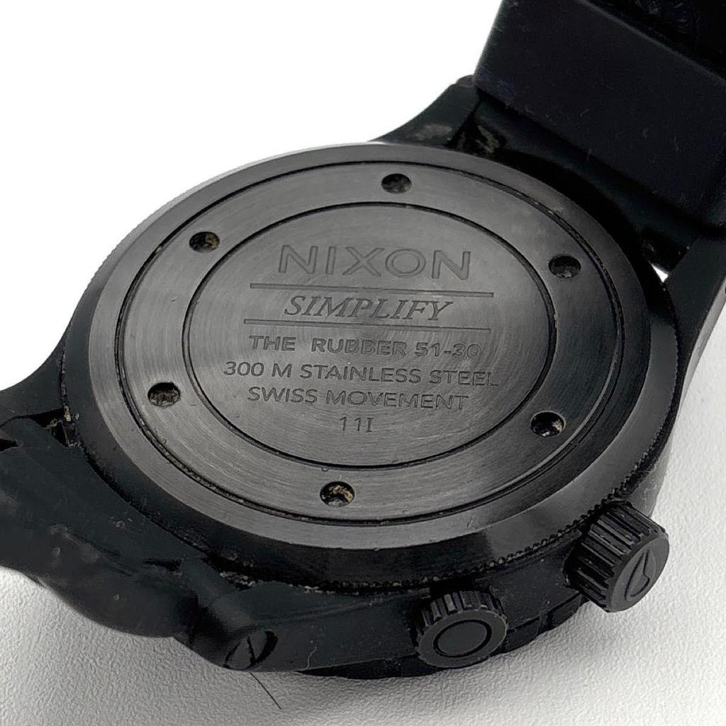 Used NIXON THE RUBBER 51-30 Black Blue Dial 300m Water Resistant Swiss Movement Men's Watch Working Condition