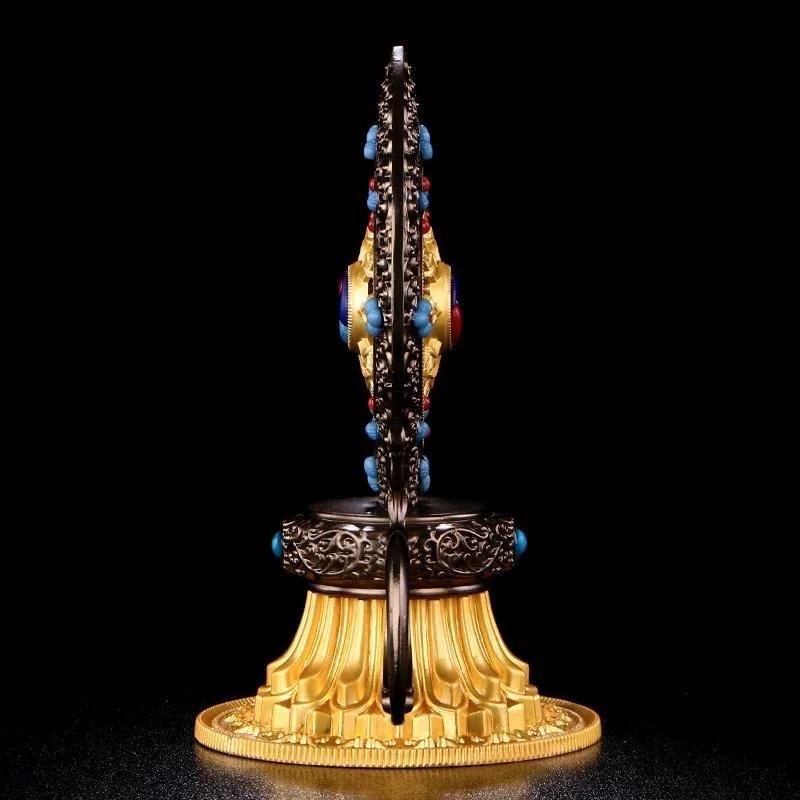 Golden Buddhist Double Deer Golden Wheel, Tantric Alloy Handicraft, Auspicious Tibetan Tribute Buddhism Gift, Indoor Decorative