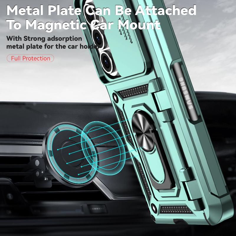 360 ° Rotat Metal Car Bracket Ring Soft TPU+Hard PC Solid Color Armor Phone Case For Samsung Galaxy Z Fold 7 6 5 4 Bumper Cover