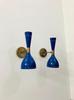 Italian Brass Wall Sconce: Mid Century Modern Shiny Blue Light Fixture