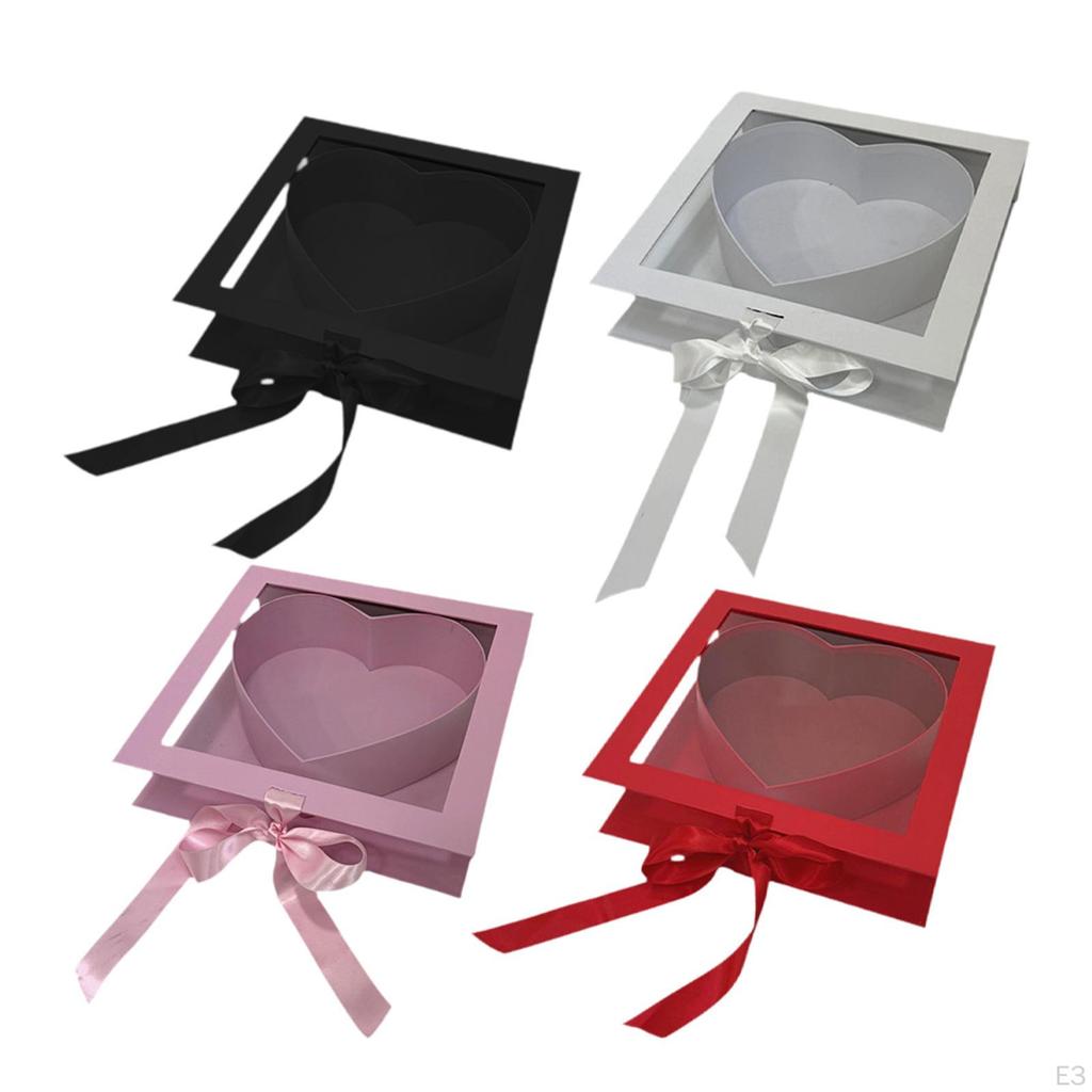 Boutique Valentine's Heart Flower Box Clear Top Creative Elegant Romantic Fillable Packaging for