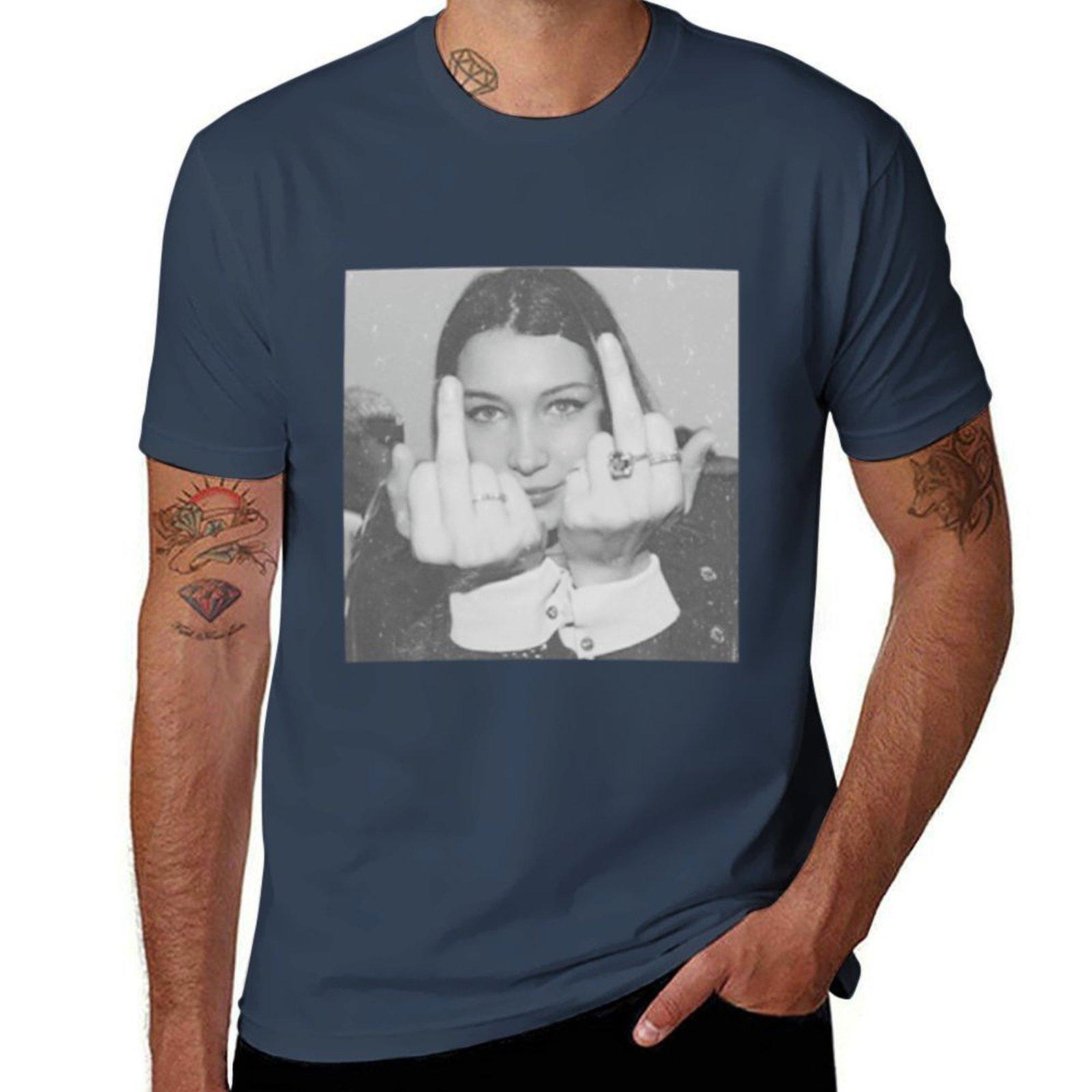 bella hadid middle finger Perfect Gift Bella Hadid TShirt Casual Streetwear Short Sleeve Tee S