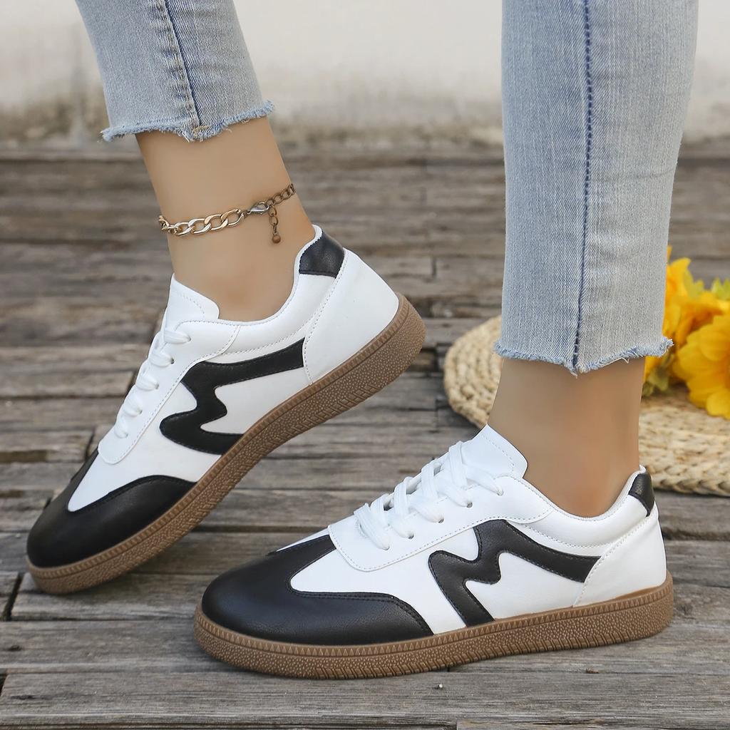 Ladies' Classic Black Fashionable Sports Shoes, Comfortable All Season Low Cut Lace Up Shoes, Ladies' Casual Shoes