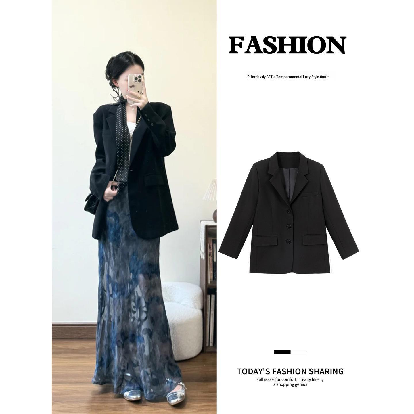 Женский черный пиджак - Весна/Осень 2026, Свободный повседневный крой, Корейский стиль, Премиальное качество Medium