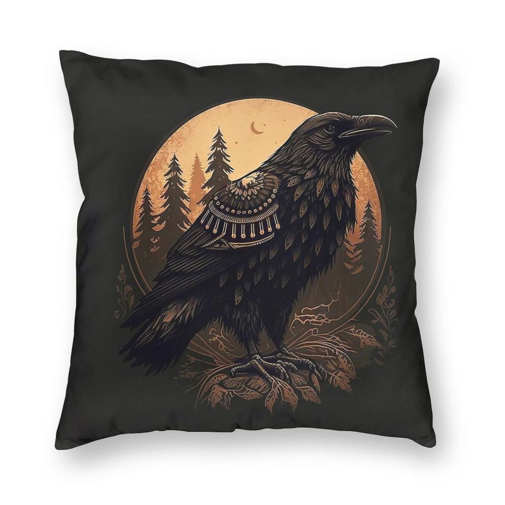 Pacific Northwest Tribal Crow Square Pillowcase Polyester Linen Velvet Pattern Zip Decor Bed Cushion Cover