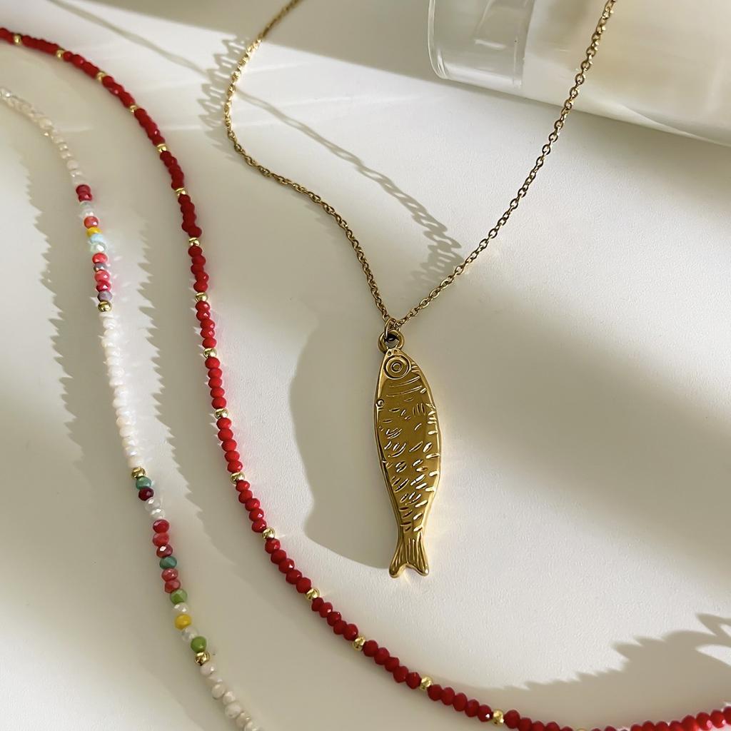 Ethnic Style Matte Bead Necklace Summer Outdoor Beach Body Chain Light Luxury Fashionable Necklace Women's Trendy Accessories