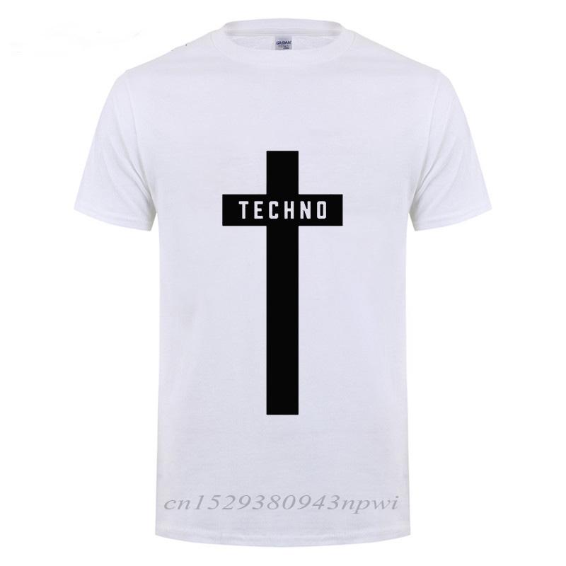 TECHNO CROSS PRINTED T SHIRT MEN Male Short Sleeve Crewneck Cotton TShirt Man Clothing Trend Casual Slim Fit Summer Tops Tees