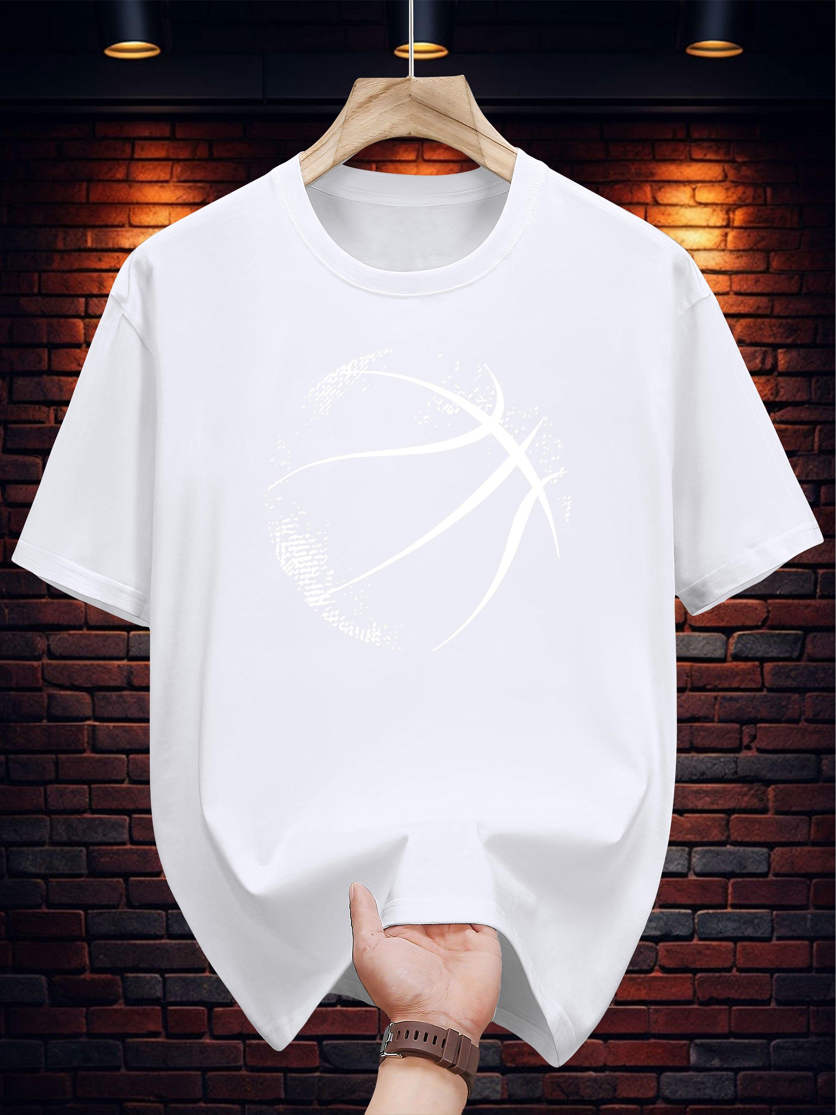 

200g 100% Cotton Basketball Graphic Print T-shirt - Navy Blue Casual Short Sleeve Round Neck Summer Tee L