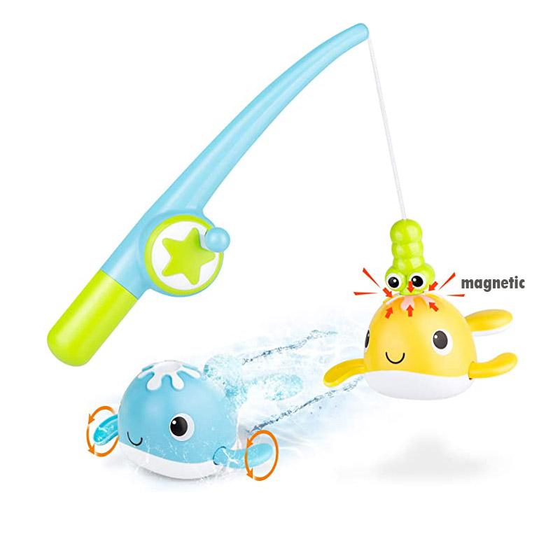 Bath Toy Sets Magnetic Fishing Games Wind-Up Swimming Whales Kids Magnetic Fishing Toy Sets With Fishing Rod Bath Fun Time