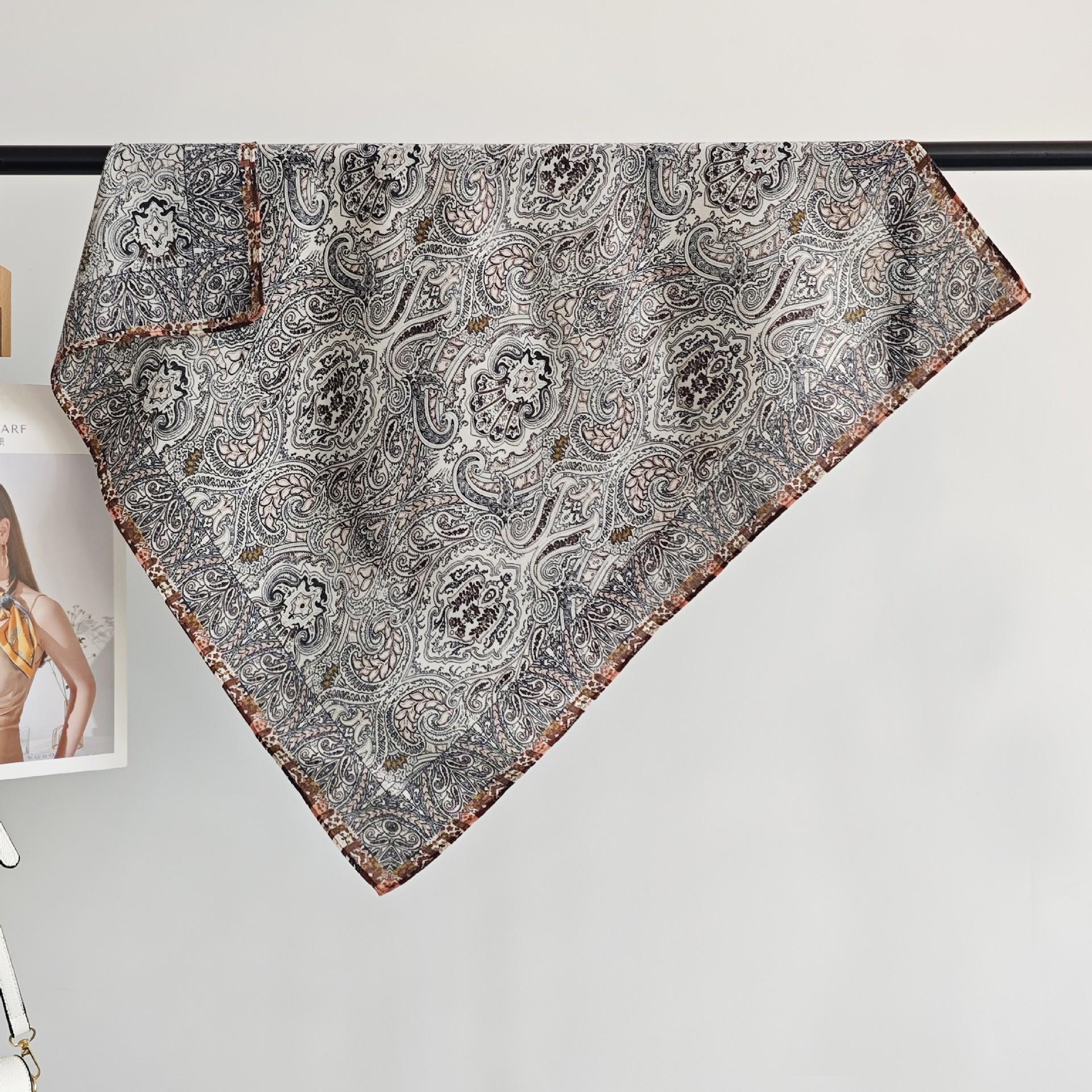 Korean version of classic retro velvet feel silk scarf women s 68 cashew flower scarf shawl dual-purpose neck protector versatile square scarf women 68*68cm