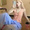 Dopamine Pink Hollow-out Knitted Vest Women's Summer Sweet Inner Wear Outerwear Vest Layered Camisole Top
