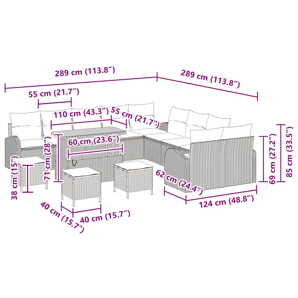 Garden Sofa Set with Cushions 14 pcs Black and Cream