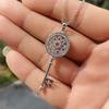 Hollow Floral Circle Key Pendant Cubic Zirconia Long Necklace