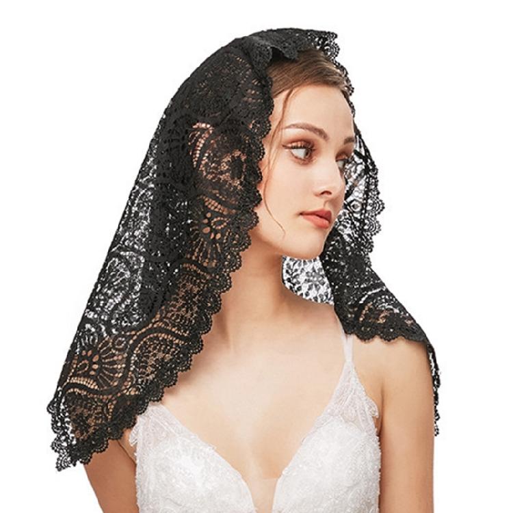 Openwork Bridal Veil Church Head Scarf Lace Chapel Mantilla Latin Mass Headpiece For Wedding Ceremony and Photography