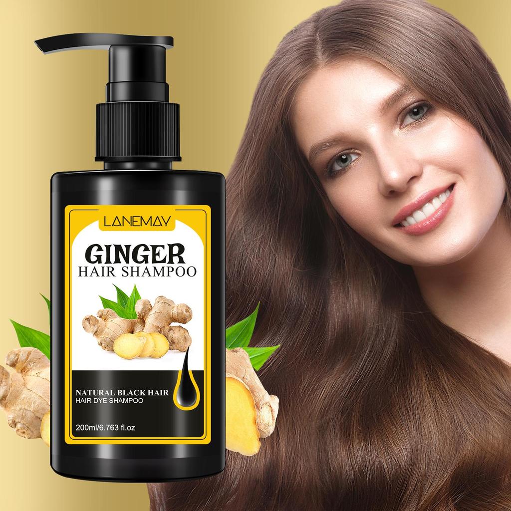 Ginger Hair Dye Shampoo - Deep Cleaning and Moisturizing Hair, Reduce Split Ends and Hair Breakage, Strengthen & Nourish Hair,200ml