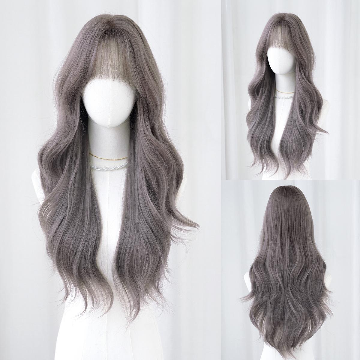 

Серый Фиолетовый Длинный Вьющийся Парик для Женщин - Волнистая Полная Челка Полная Шапочка, Быстрая Красота Высокое Качество, Естественная Ежедневная Укладка 70cm пастельный фиолетовый