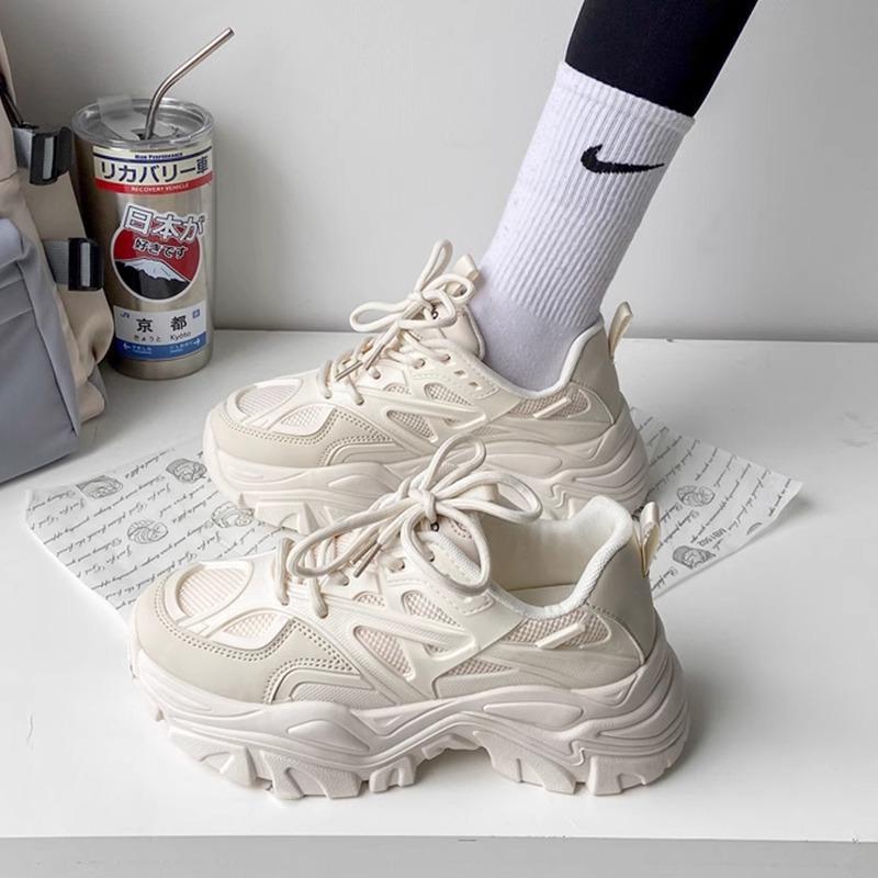 

2025 New Women New Fashion Platform Sport Shoes Women Summer Black Casual Chunky Sneakers Women Mesh Leather Platform Shoes 35 бежевий