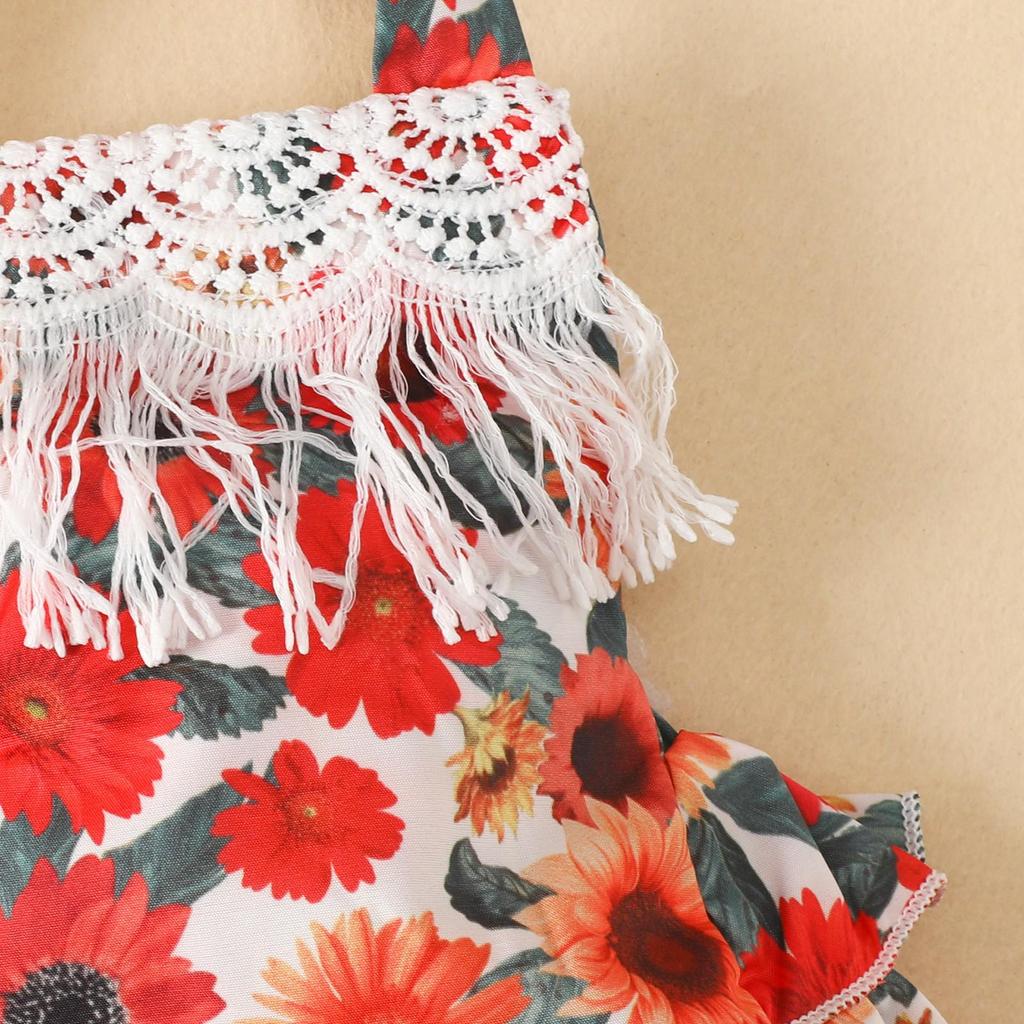 Baby Sleeveless Summer Sling Bodysuit with Bow Print