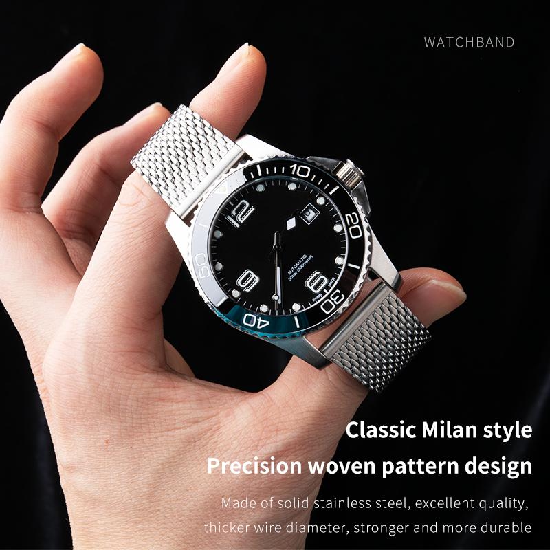 Correa de Reloj de Acero Inoxidable Malla Milanesa 19/20/21/22mm Pulsera Para Correa Longines Plana Para Hydroconquest Master Collection