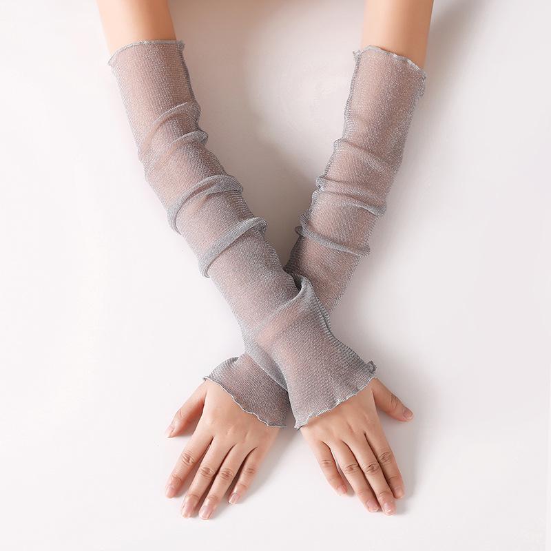 Ice Silk Mesh Women's Sun Protection Arm Sleeves - Lightweight, Breathable, Half-Finger Design for Cycling, Covers Scars and Tattoos.