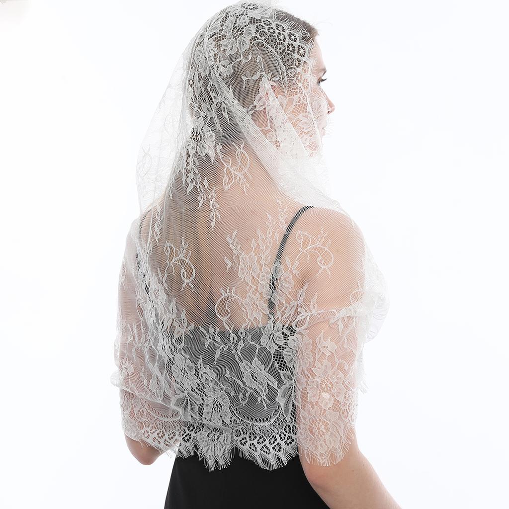 Lace Round Scarf for Church Shawl with Spanish Fringe Christian Veil Spanish Mantilla Lace Shawl Catholic Veil Handkerchief