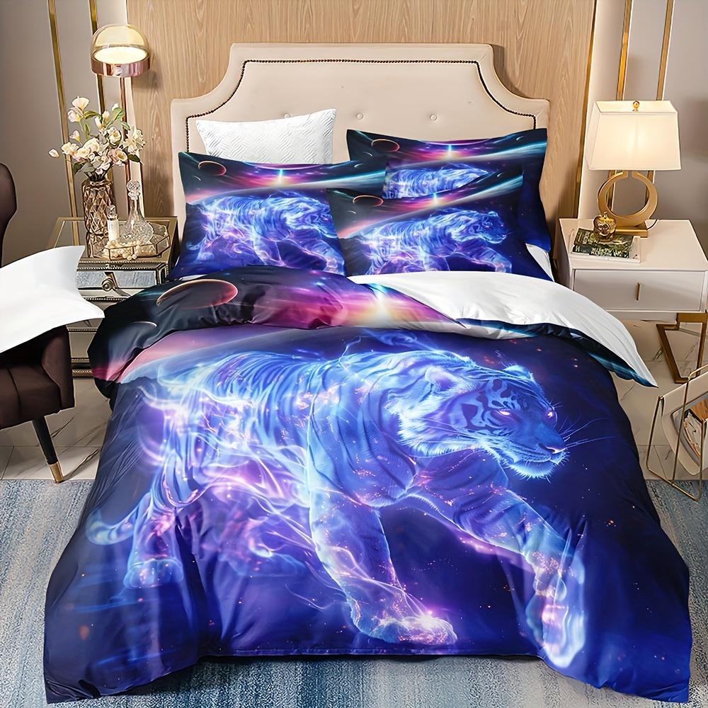 

3Pcs Star Tiger Printed Duvet Cover Set Cartoon Animal Themed Breathable Soft Comfortable Bedding Set For Bedroom Dorm Guestroom Duvet Cover Set&EU Single(135x200cm)