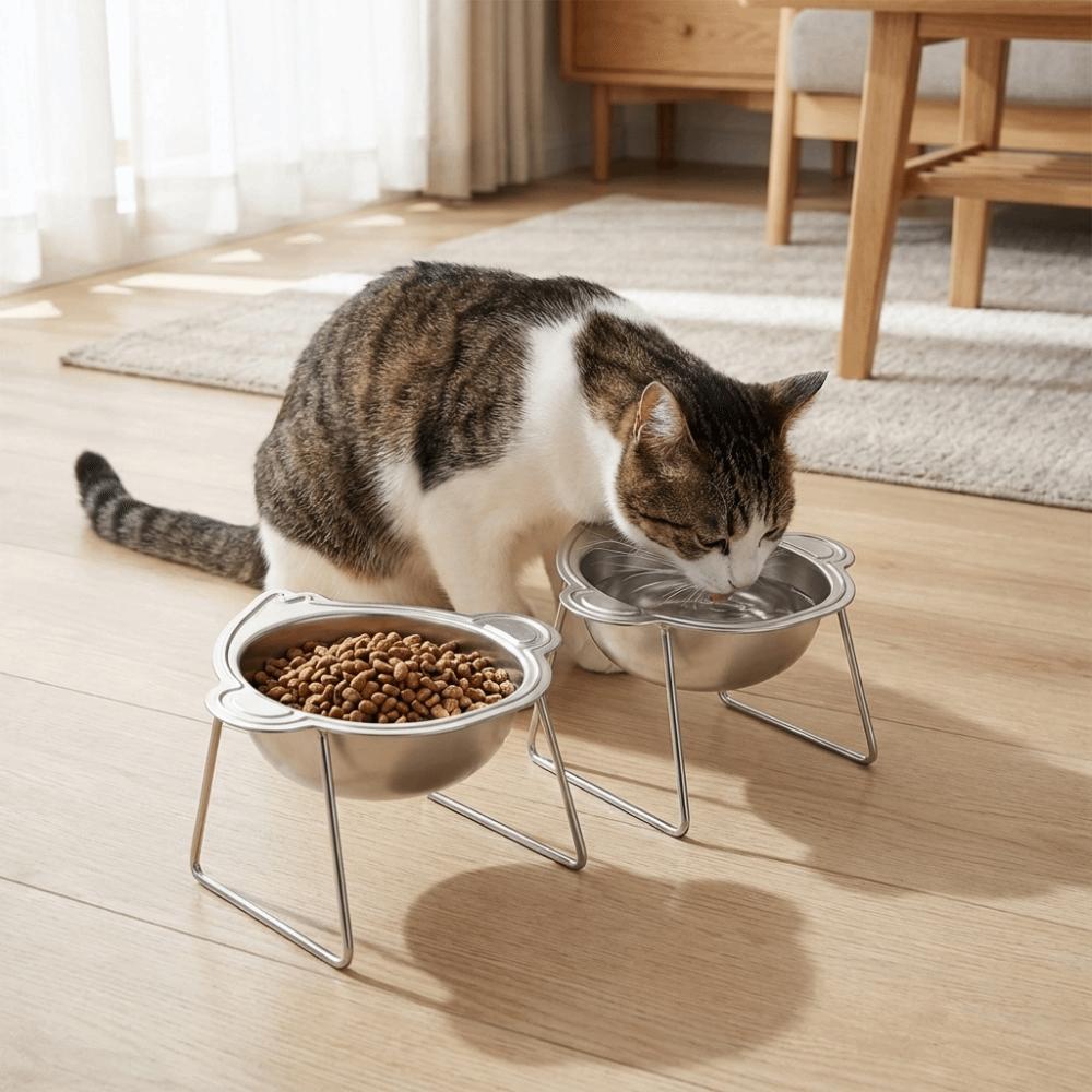 15 Degree Inclined Elevated Pet Bowl Stainless Steel Cat Food Water Bowl  Dog Accessories