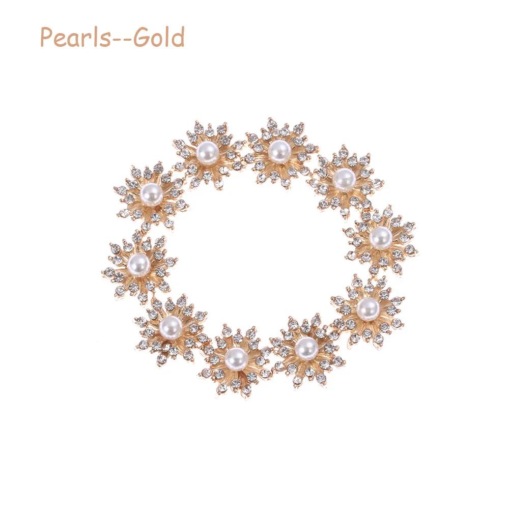 10pcs Flower Rhinestones Buttons Pearl Button Diamante Crystal Bow Wedding Bride Holding Scrapbooking Accessories Apparel Sewing
