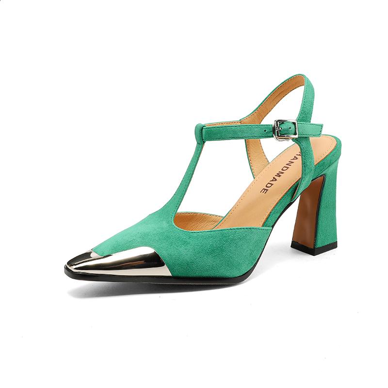 Fashion 2025 New Women Pumps Shoes High Heel Genuine Leather Fashion Casual Summer Sexy Square Toe Office Shoes Sandal Party Woman 34-41