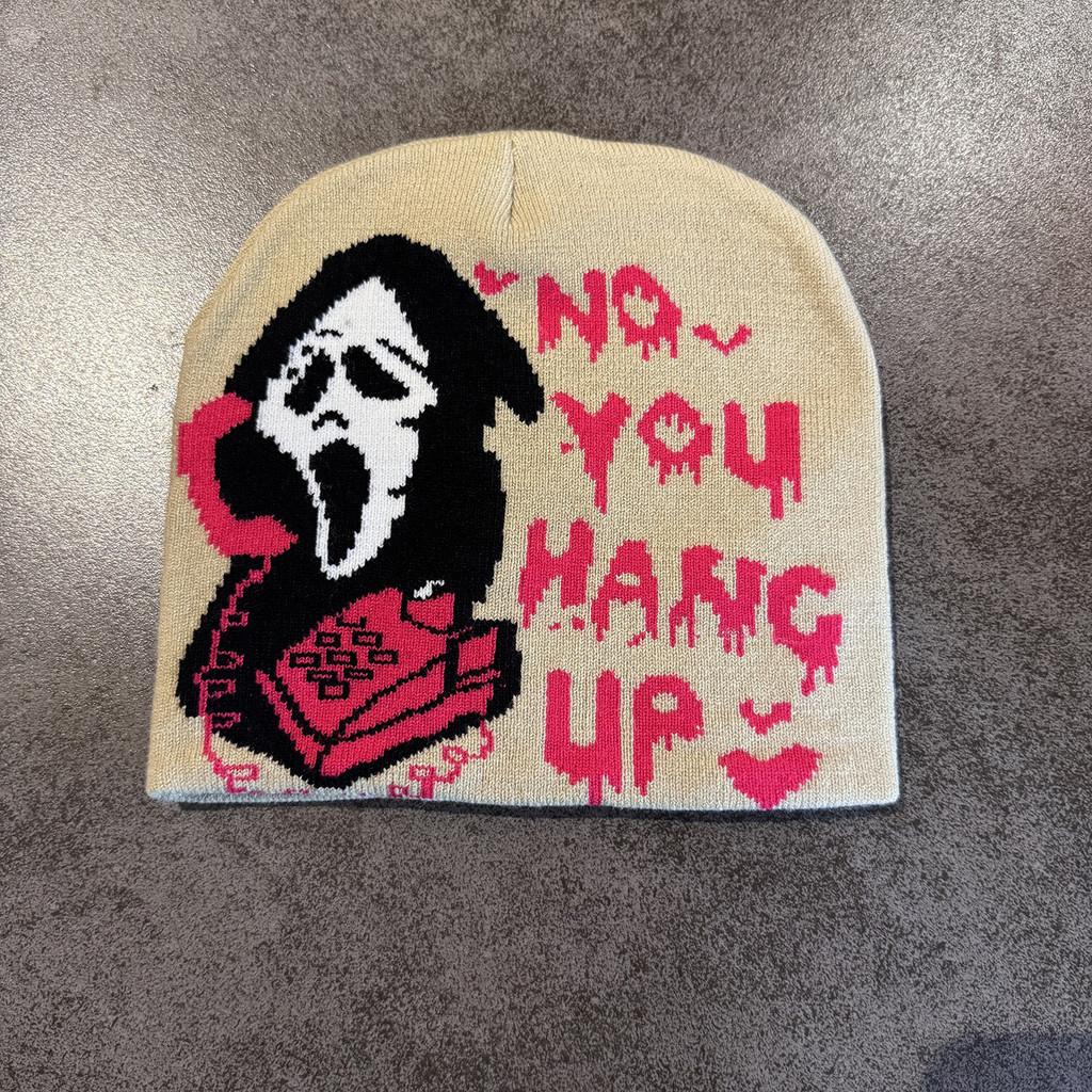 Ghost Pattern Halloween Letter Knitted Hat For Trendy Casual And Use Outdoor