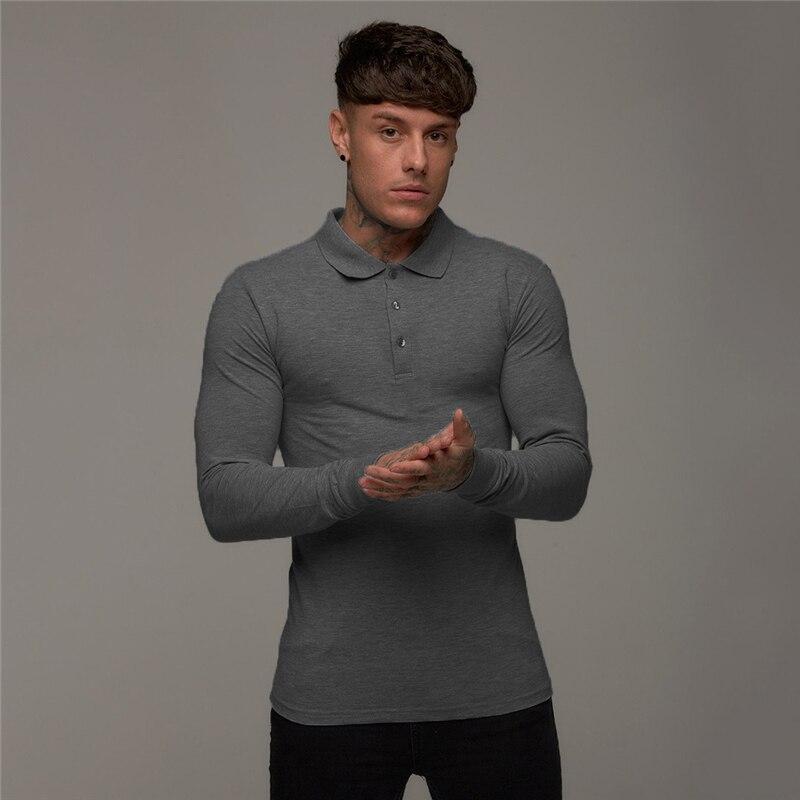 Muscleguys Spring and Autumn Comfortable Long Sleeve Polo Shirt Men Turn-over Collar Fashion Breathable Business Casual Tops Solid Color