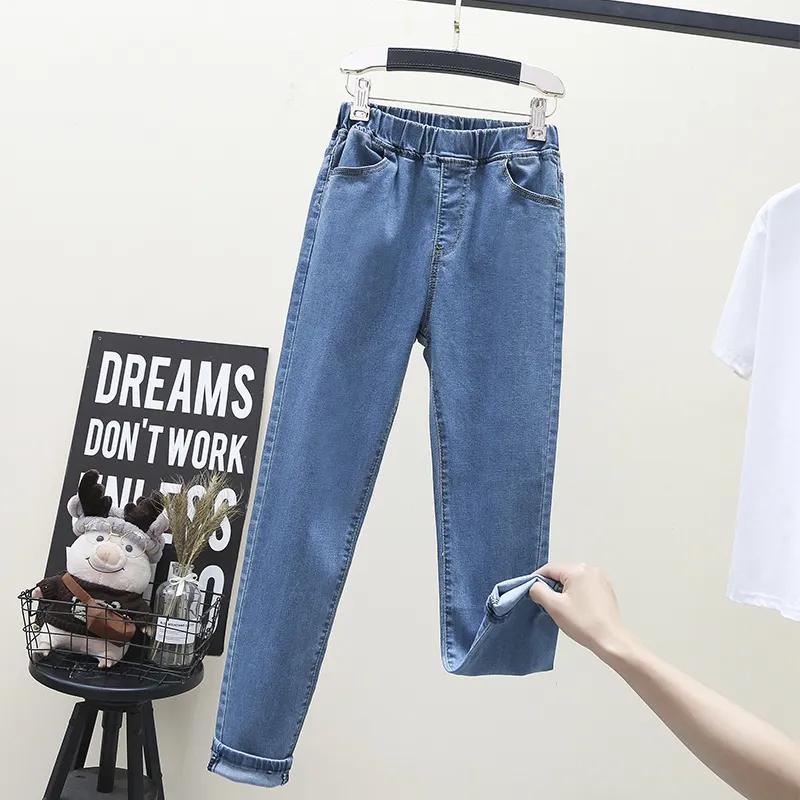 Pantaloni di Jeans Vintage Primavera Autunno Donna Jeans Skinny Elasticizzati Vita Alta Elastico Pantaloni a Matita Slim Jeans Mom
