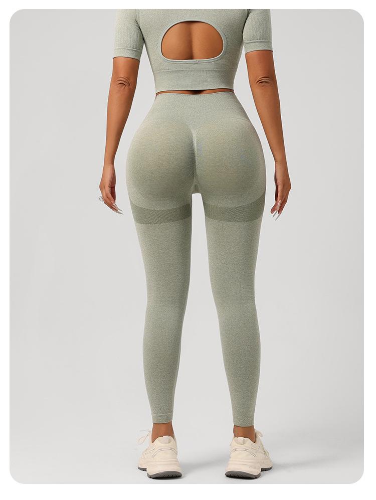 Seamless European-American Yoga Set: Women's Short Sleeve Top & High Waist Hip-Lifting Long Pants
