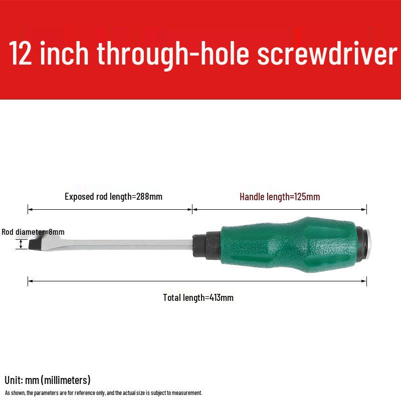 High-Hardness Chrome Vanadium Steel Through-Tang Slotted & Phillips Screwdriver - Hammer-Friendly Hand Tool.
