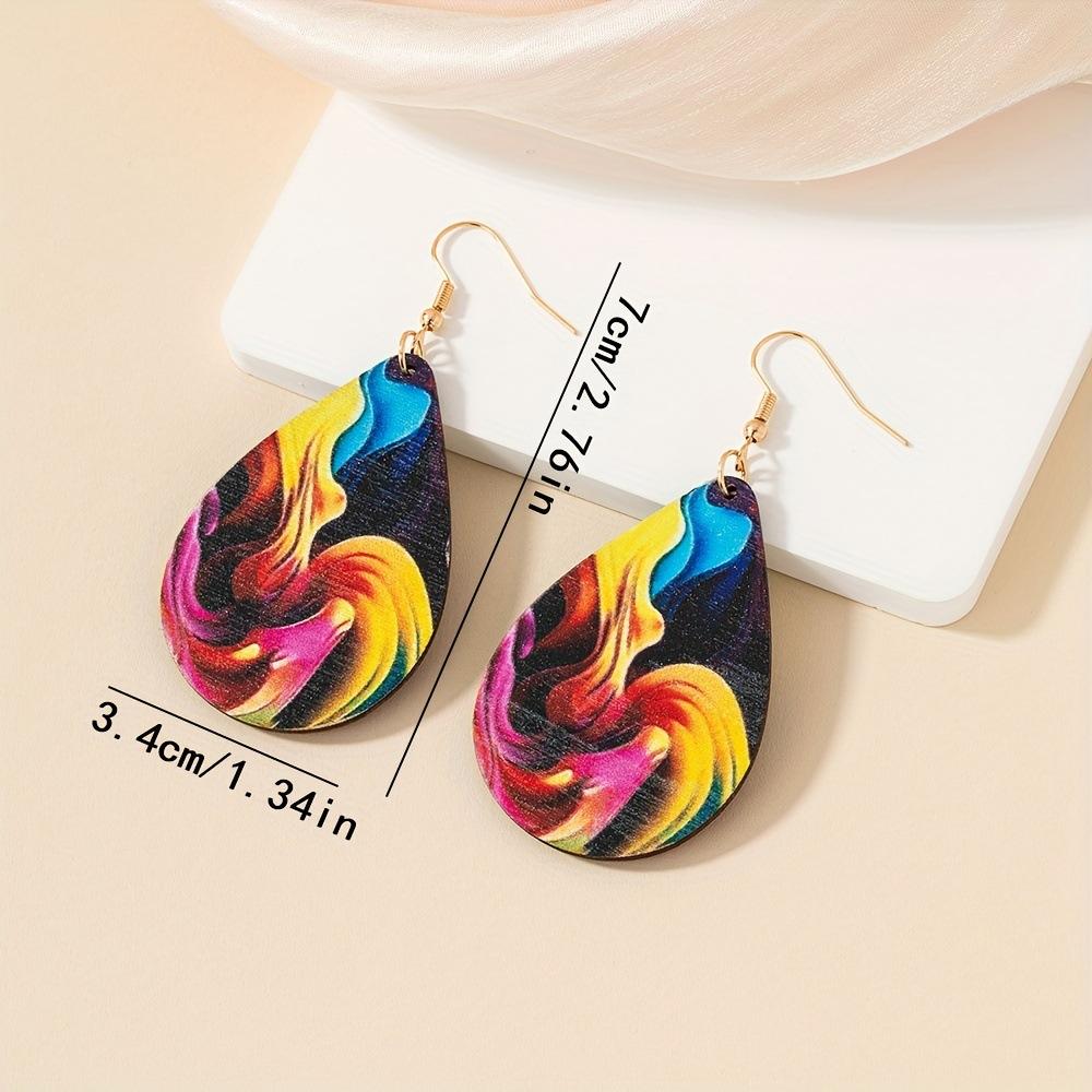 Personality Trend Painting Oil Painting Wood Earrings Design Forest Guitar Retro Oil Painting Ethnic Women