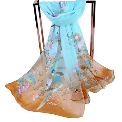 Casual Flower Print Long Chiffon Scarf Breathable Sun Protection Shawl Silk Soft Long Wrap Hijab Women