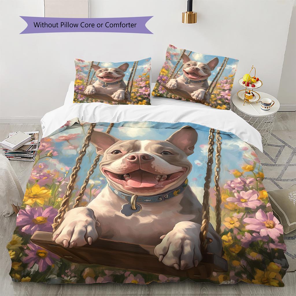Happy Pitbull Pattern Bedding Home Decoration Birthday Gift (1 * duvet cover + 2 * pillowcase, without core)