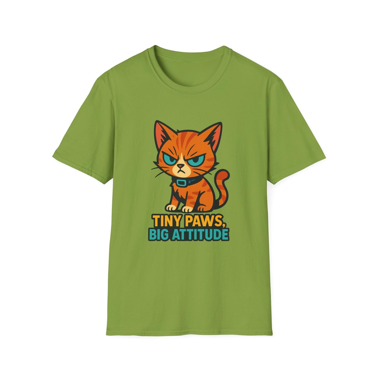 Unisex Softstyle T-Shirt Mens Womens Tees Top Cyberpunk Tabby Kitten Funny Tiny Paws Big Attitude Tee M