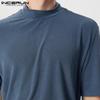 INCERUN Oversized Men High Neck Short Sleeve Casual Loose T Shirts Undershirts