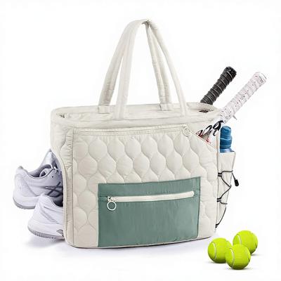 For New Women's Beige & Green Diamond-Patterned Tennis Shoulder Bag for Outdoor Sports