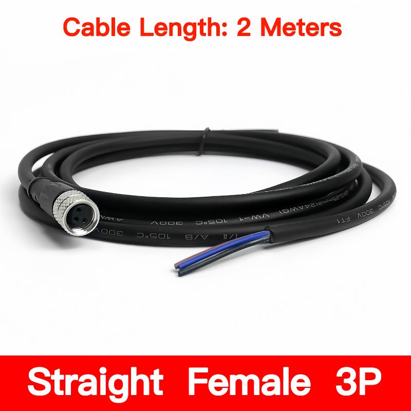 2Meters M8 Sensor Connector Male & Female, 3/4/5/6/8 Pin Waterproof Cable Plug, Integrated Injection Molding for Industrial Use