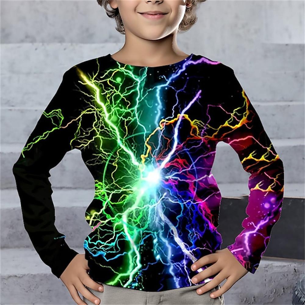 

Весенне-осенняя футболка с круглым вырезом и 3D геометрическим принтом, модная повседневная детская футболка с длинным рукавом для мальчика 160