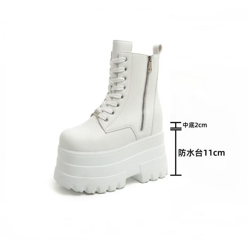 Mode 17 CM,13CM Damen Plateau Stiefel Lässige Outdoor Schuhe Klobig Schlicht Schnürdesign Stiefeletten Cool Nachtclub Party Schwarze Schuhe