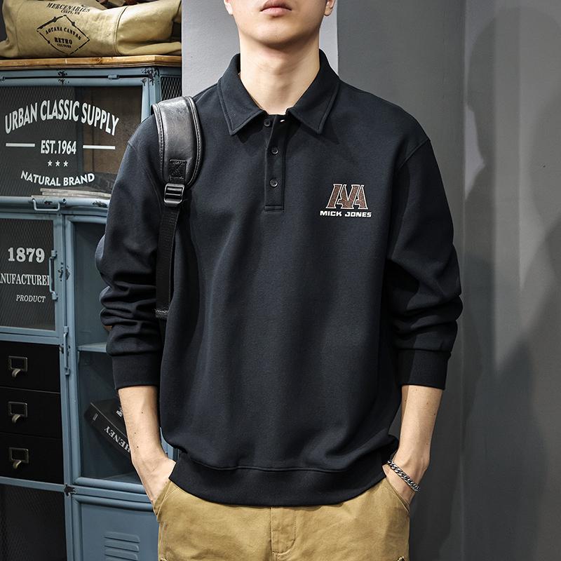 

Американская повседневная мужская рубашка поло с длинными рукавами, осенний модный брендовый свитер с лацканами, 350 г, плотная свободная рубашка поло 4XL чёрный